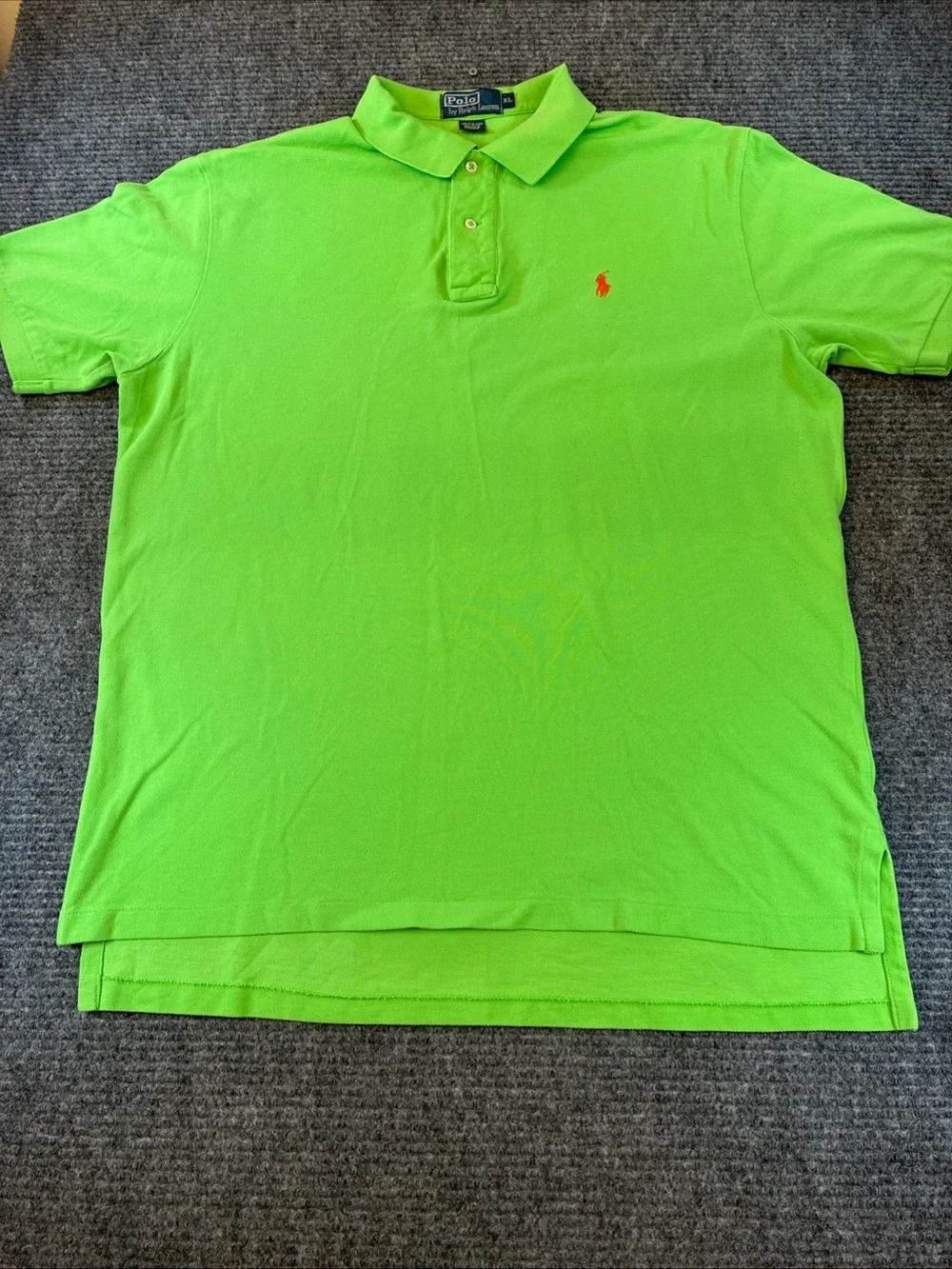 Vintage Polo Ralph Lauren Shirt XL Men's Short Sleeve Neon Green Orange Pony